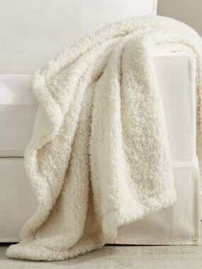 POTTERY BARN Fireside Cozy Sherpa Reversible Throw- Ivory 50"x60"-NWT